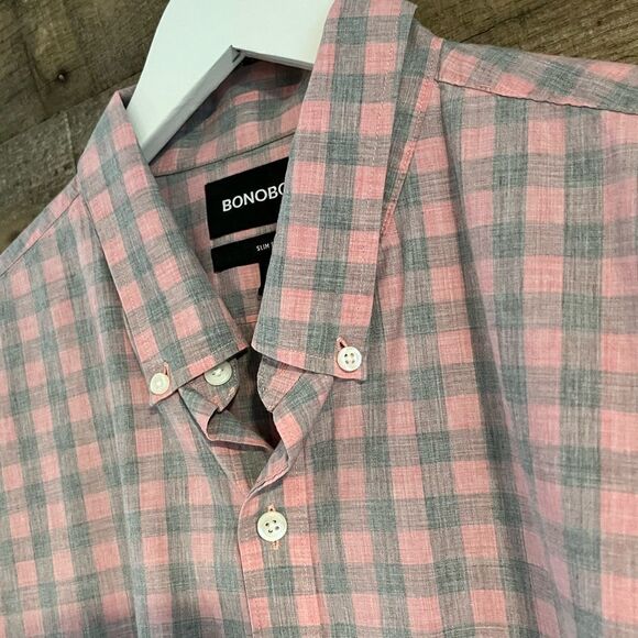 Bonobos gray and pink checked button down shirt - XL - Picture 3 of 7